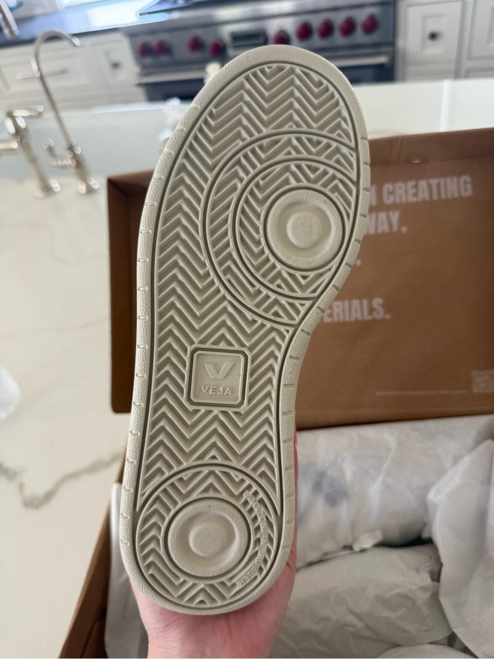 Veja V-10 Cream Leather Sneakers with Navy. Brand new still in box, never worn